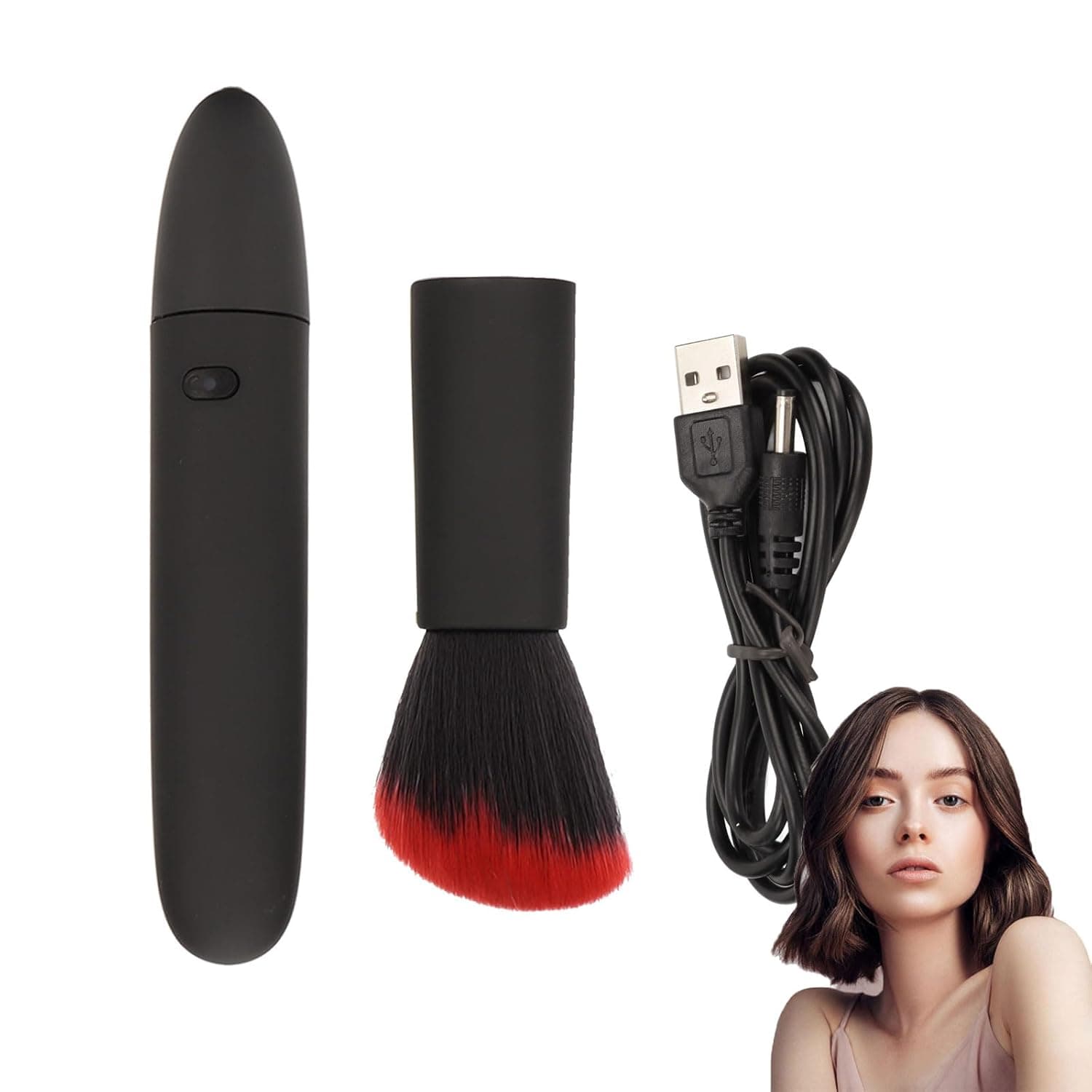 USB Rechargeable Electric Makeup Brush 10 Vibration Modes Soft Fluffy Foundation Blush Cosmetic Brush Black thumbnail