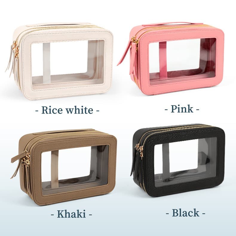 Double Layer Transparent PVC Cosmetic Bag Waterproof PU Large Capacity Portable Travel Makeup Storage Organizer image 8
