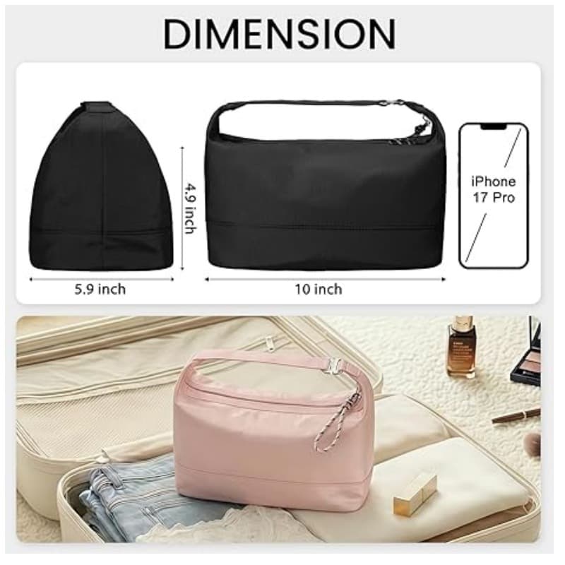 Water Resistant Nylon Makeup Bag with Detachable Handle, Large Capacity Travel Cosmetic Organizer Pouch, Portable Toiletry Storage Bag image 4