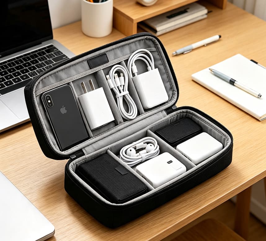 Portable Oxford Tech Organizer Pouch Multi‑Compartment Travel Storage Bag for Cables Earphones SD Cards image 7