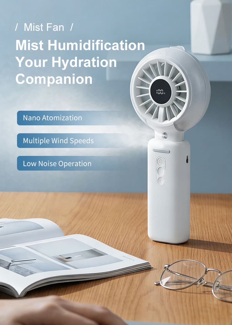 Y5 Handheld Foldable Mist Fan, Portable Mini Cooling Spray Fan with Digital Display image 9