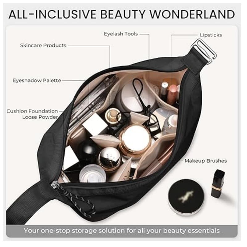 Water Resistant Nylon Makeup Bag with Detachable Handle, Large Capacity Travel Cosmetic Organizer Pouch, Portable Toiletry Storage Bag image 3