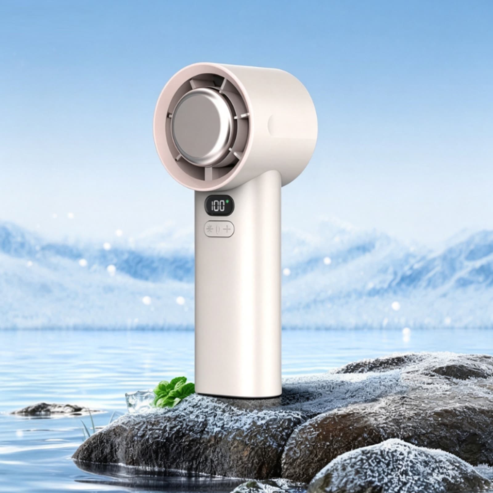 M57 Turbofan Portable Fan 18°C Cold Wind 100 Speed 3600mAh Rechargeable Mini Ice Bucket Fan White thumbnail