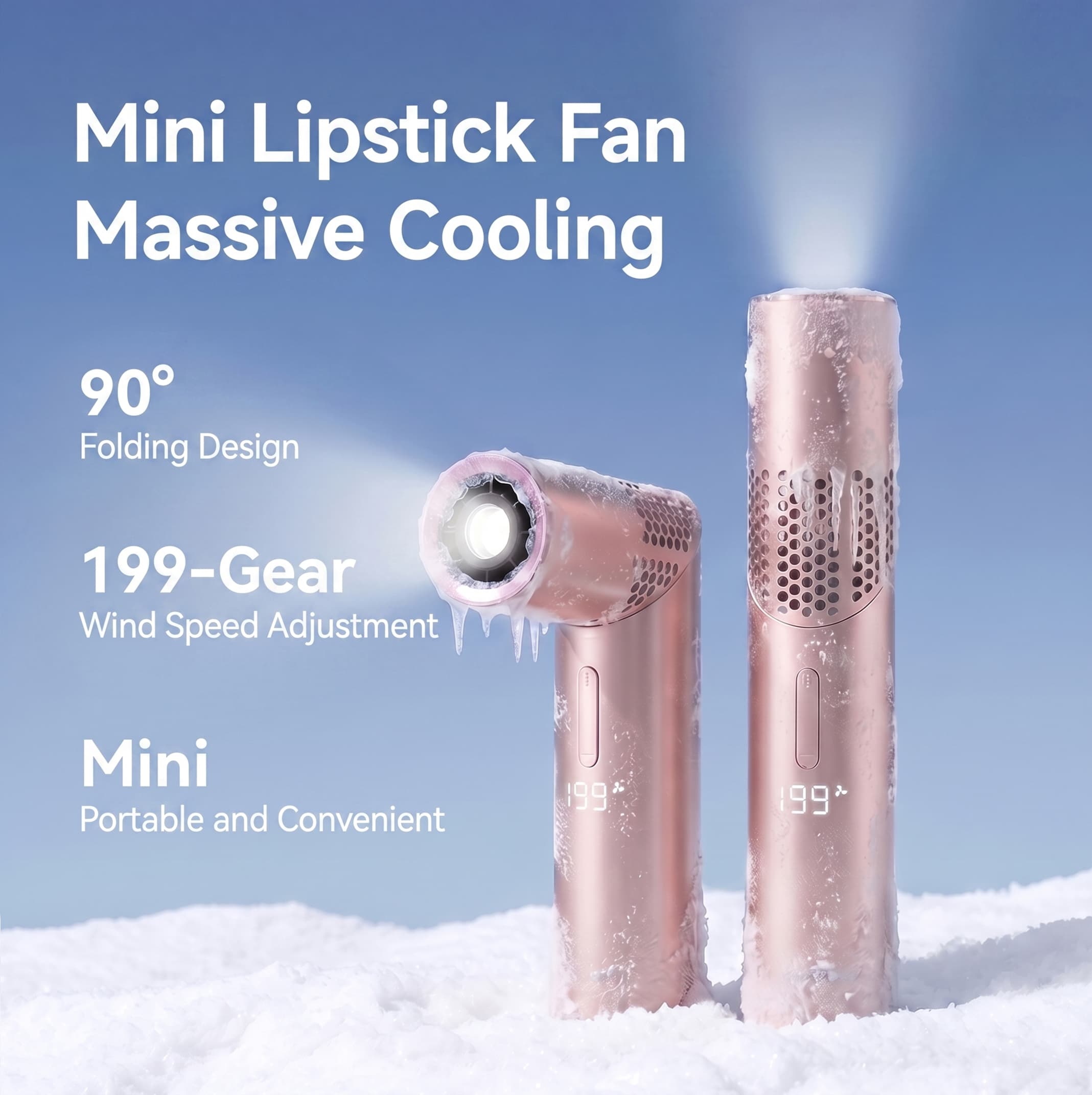 GS4 Lipstick Handheld Fan 199 Speed 180° Rotatable LED Display Rechargeable Pocket Mini Fan image 4