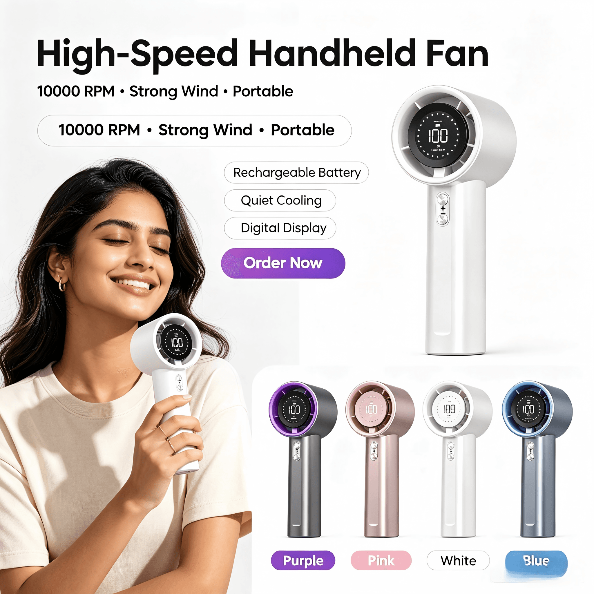 S001 Vortex Handheld Fan 10000RPM Strong Airflow 2400mAh LED Display Rechargeable Pocket Mini Fan