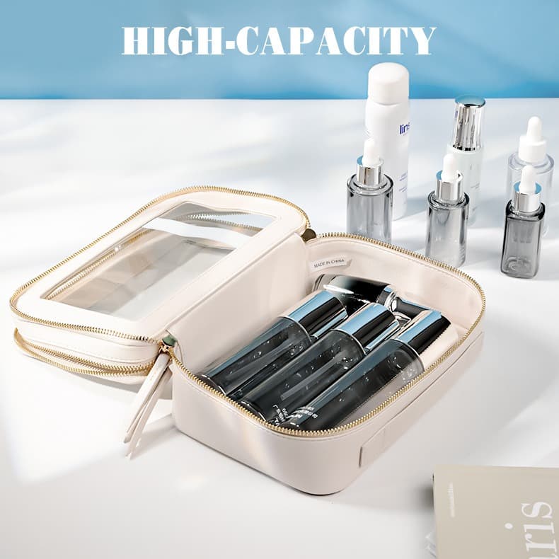 Double Layer Transparent PVC Cosmetic Bag Waterproof PU Large Capacity Portable Travel Makeup Storage Organizer image 3
