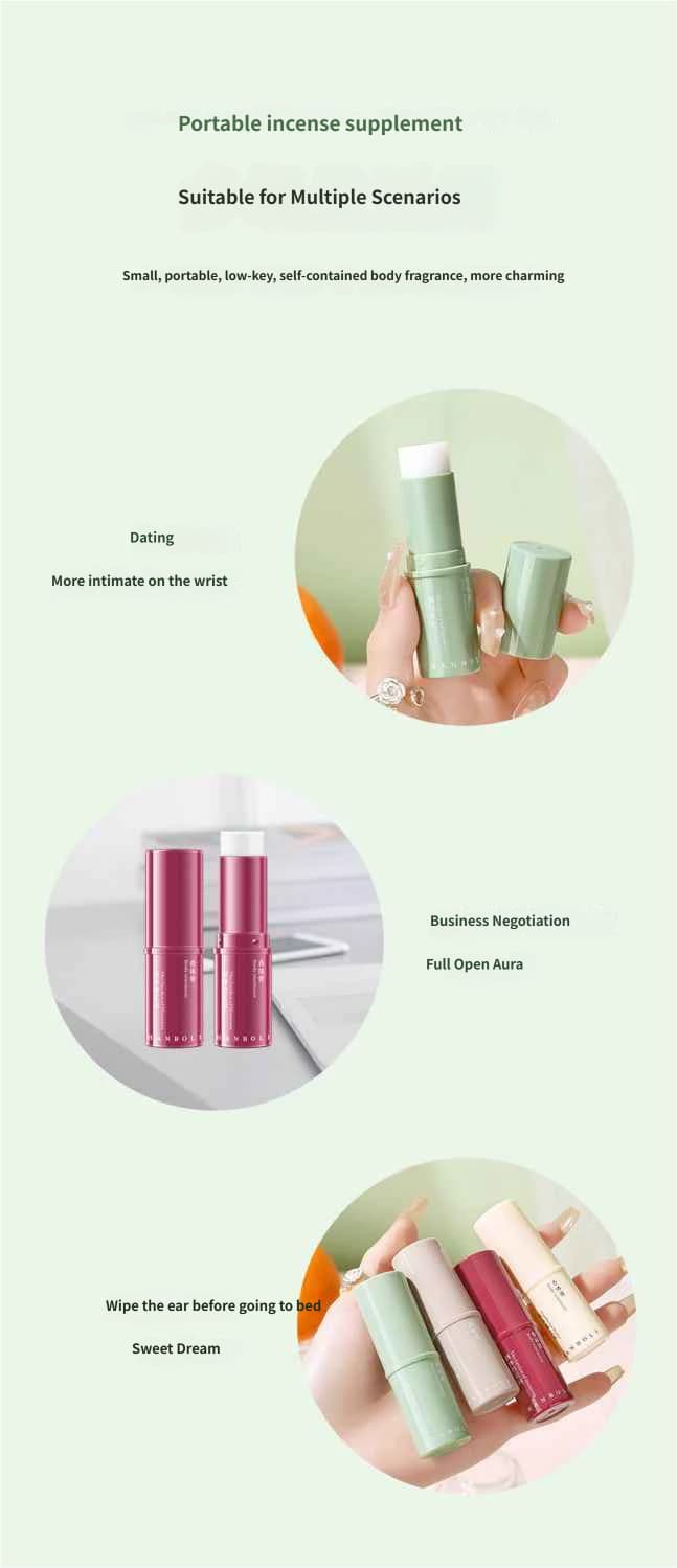 HANBOLI Portable Solid Fragrance Balm Stick 4 Scents Smooth Non-Sticky Mini Body Perfume Deodorant Cream for Daily Travel image 13
