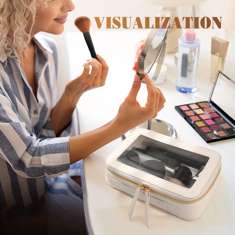 Double Layer Transparent PVC Cosmetic Bag Waterproof PU Large Capacity Portable Travel Makeup Storage Organizer