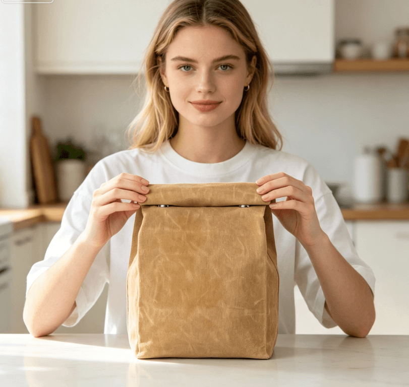 Reusable Waterproof Canvas Lunch Sack, Portable Insulated Food Storage Bag image 8