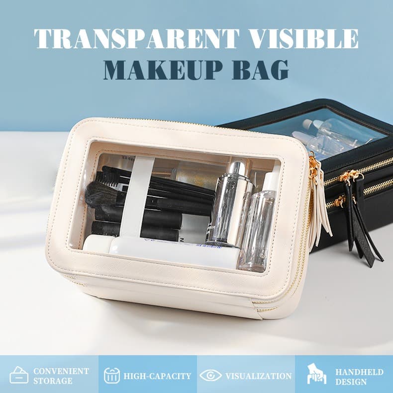 Double Layer Transparent PVC Cosmetic Bag Waterproof PU Large Capacity Portable Travel Makeup Storage Organizer image 9