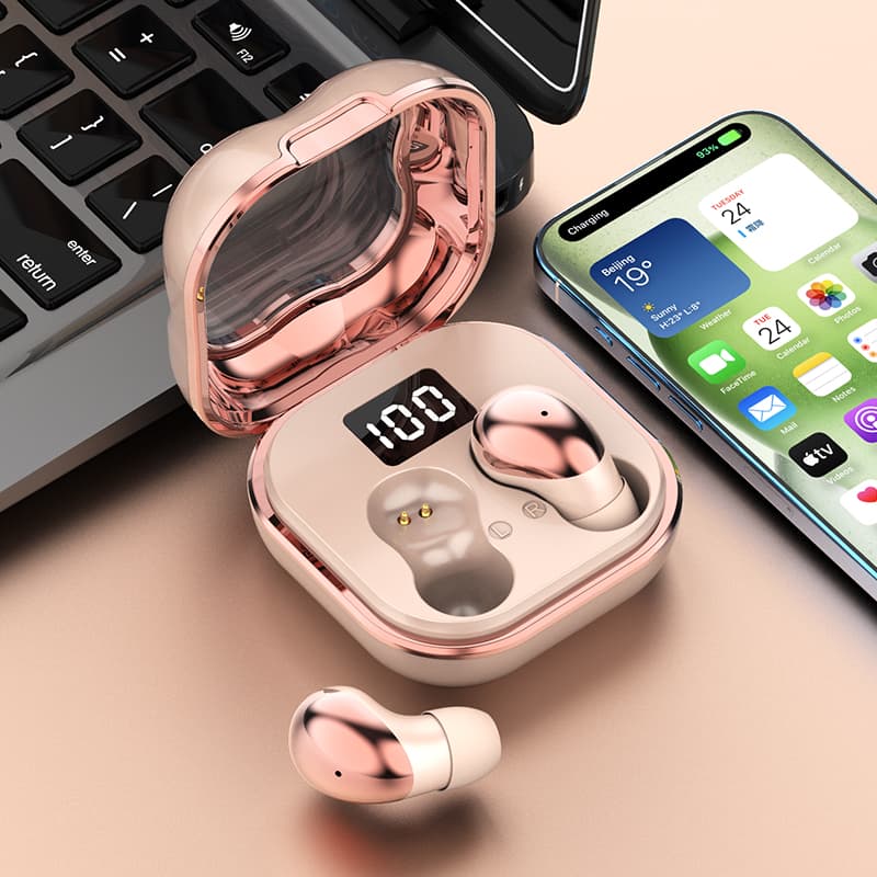 Mini Sleep Wireless Earbuds ENC Noise Cancelling Invisible Soft Silicone Bluetooth Headphones Digital Power Display skin tone thumbnail